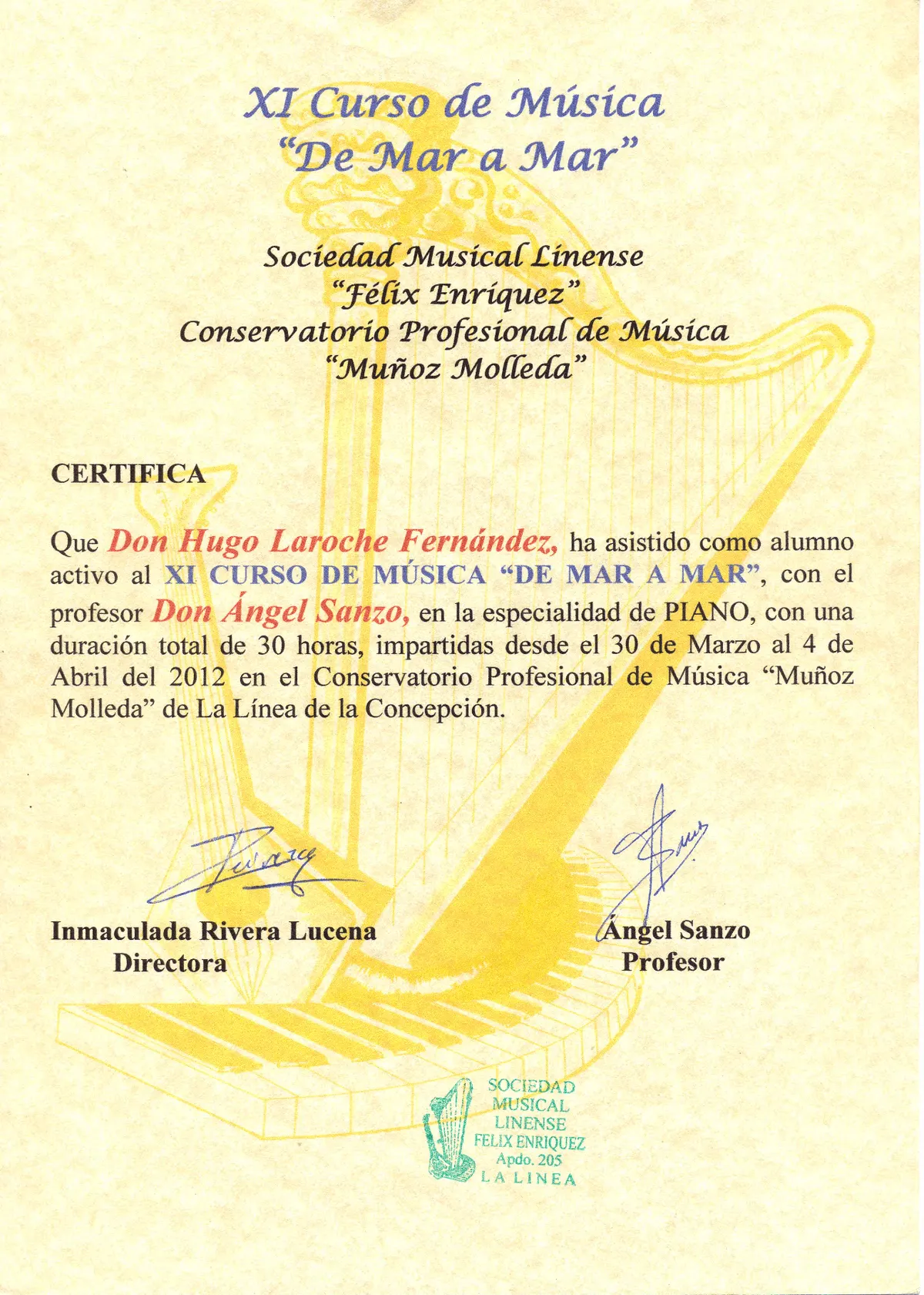 Certificado de curso o masterclass de piano 5